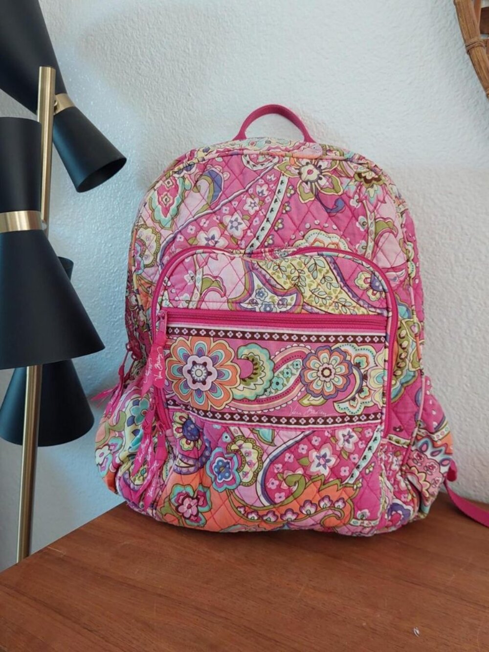 Vera Bradley Pink Swirls Campus Quilted Backpack Floral Paisley Retired Print  s